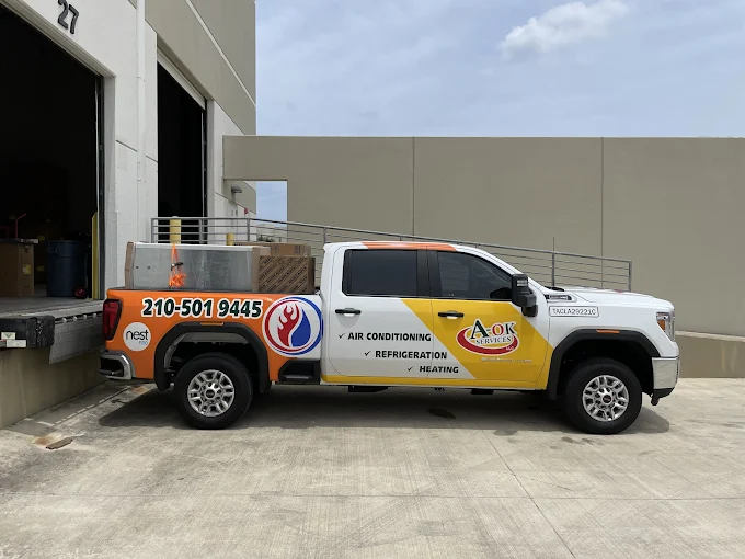 A-OK Services branded truck for AC installation services in San Antonio