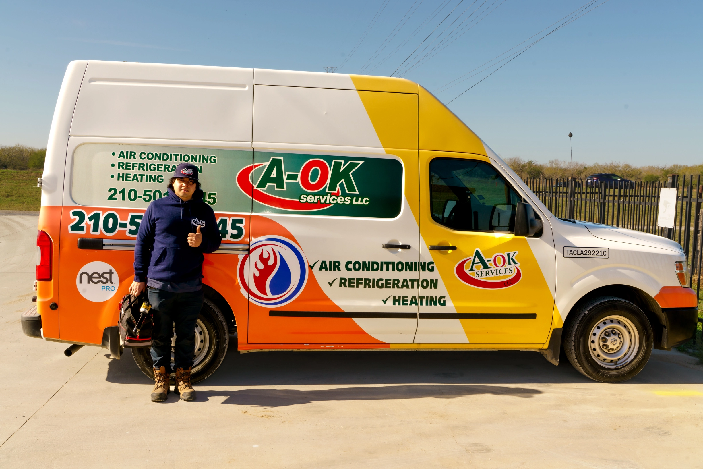 A-OK Services Licensed TACLA29221C Thermostat Service Technician with Branded Van in San Antonio TX